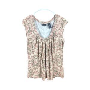 New York & Company Tan Cap Sleeve Pleated Blouse